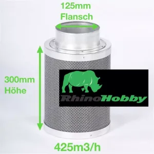 Aktivkohlefilter 125mm x 300mm Rhino Hobby 350 125mm Flansch 300 - 425 m³/h