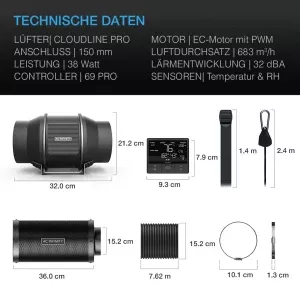 AC Infinity Inc. Luftfilter-Set PRO 150 mm, Inline-Ventilator mit Smart Controller und Aktivkohlefilter